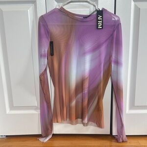 AFRM Sheer Long Sleeve Mesh Top in Lavender & Brown Ombre